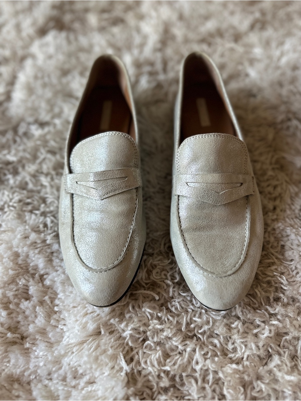 Women’s Metallic Cream Loafers - Classic Slip-On Style